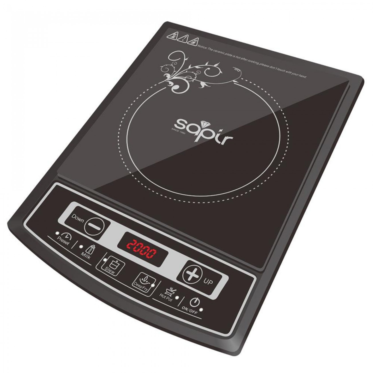 Plita cu inductie sapir sp 1445 lg, 2000w, ecran led, 4 functii, 8 trepte